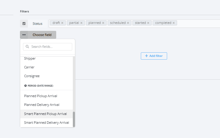 Shipment overview - Smart date filter